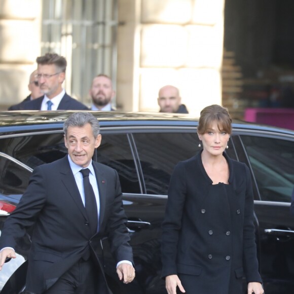 Nicolas Sarkozy et sa femme Carla Bruni - Arrivées en l'église Saint-Sulpice pour les obsèques de l'ancien président de la République Jacques Chirac à Paris. Un service solennel sera présidé par le président de la République. Le 30 septembre 2019 © Dominique Jacovides / Bestimage