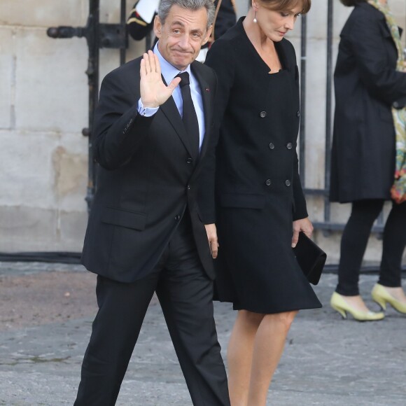 Nicolas Sarkozy et sa femme Carla Bruni - Arrivées en l'église Saint-Sulpice pour les obsèques de l'ancien président de la République Jacques Chirac à Paris. Un service solennel sera présidé par le président de la République. Le 30 septembre 2019 © Dominique Jacovides / Bestimage