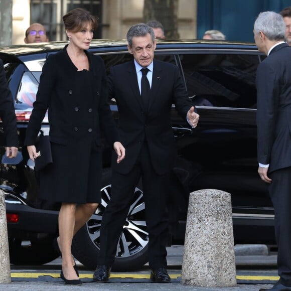 Nicolas Sarkozy et sa femme Carla Bruni - Arrivées en l'église Saint-Sulpice pour les obsèques de l'ancien président de la République Jacques Chirac à Paris. Un service solennel sera présidé par le président de la République. Le 30 septembre 2019 © Stéphane Lemouton / Bestimage