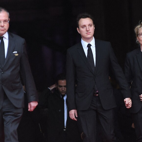 Claude Chirac, son fils Martin Rey-Chirac et son mari Frédéric Salat-Baroux - Obsèques de l'ancien président de la République Jacques Chirac à Paris, en l'église Saint-Sulpice. Le 30 septembre 2019


