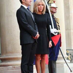 Le président de la République française Emmanuel Macron et sa femme la Première Dame Brigitte Macron - Le président de la République française reçoit les chefs d'Etat et de Gouvernement étrangers ayant fait le déplacement en France pour rendre hommage au Président Jacques Chirac au Palais de l'Elysée Paris, France, le 30 septembre 2019. © Cyril Moreau/Bestimage