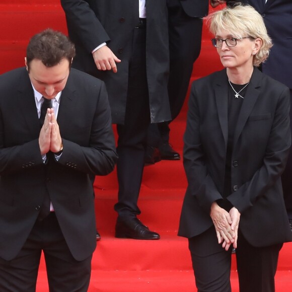 Martin Chirac, sa mère Claude Chirac et son mari Frédéric Salat-Baroux - Sorties des obsèques de l'ancien président de la République Jacques Chirac en l'église Saint-Sulpice à Paris. Le 30 septembre 2019 © Dominique Jacovides / Bestimage
