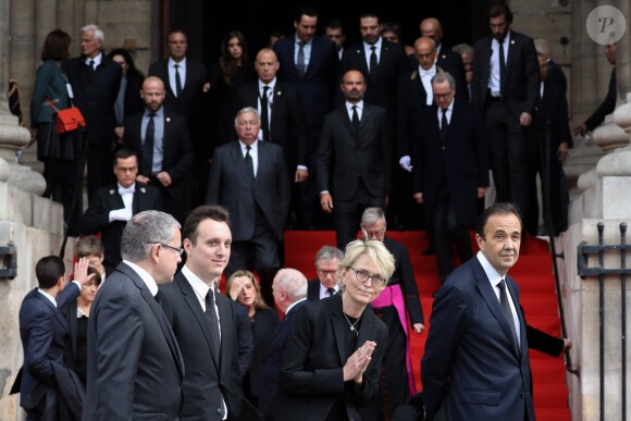 Martin Chirac, sa mère Claude Chirac et son mari Frédéric Salat-Baroux - Sorties des obsèques de l'ancien président de la République Jacques Chirac en l'église Saint-Sulpice à Paris. Le 30 septembre 2019 © Stéphane Lemouton / Bestimage