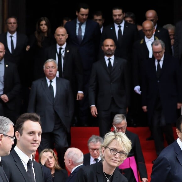 Martin Chirac, sa mère Claude Chirac et son mari Frédéric Salat-Baroux - Sorties des obsèques de l'ancien président de la République Jacques Chirac en l'église Saint-Sulpice à Paris. Le 30 septembre 2019 © Stéphane Lemouton / Bestimage