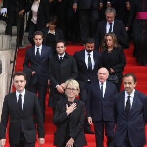 Nicolas Salat-Baroux, Alexandre Salat-Baroux, François Pinault, Martin Chirac, sa mère Claude Chirac et son mari Frédéric Salat-Baroux - Sorties des obsèques de l'ancien président de la République Jacques Chirac en l'église Saint-Sulpice à Paris. Le 30 septembre 2019 © Dominique Jacovides / Bestimage