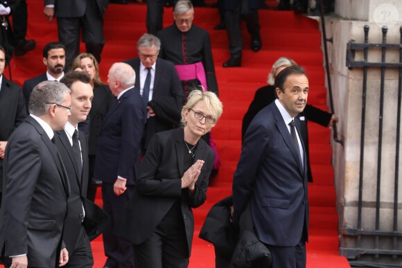 Martin Chirac, sa mère Claude Chirac et son mari Frédéric Salat-Baroux - Sorties des obsèques de l'ancien président de la République Jacques Chirac en l'église Saint-Sulpice à Paris. Le 30 septembre 2019 © Dominique Jacovides / Bestimage