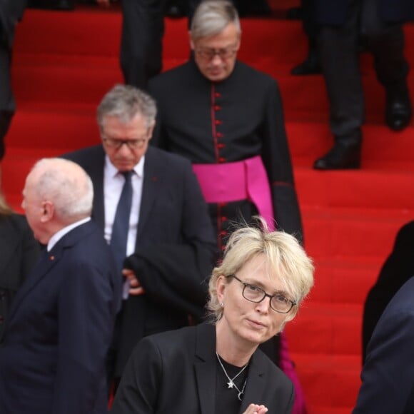 Martin Chirac, sa mère Claude Chirac et son mari Frédéric Salat-Baroux - Sorties des obsèques de l'ancien président de la République Jacques Chirac en l'église Saint-Sulpice à Paris. Le 30 septembre 2019 © Dominique Jacovides / Bestimage