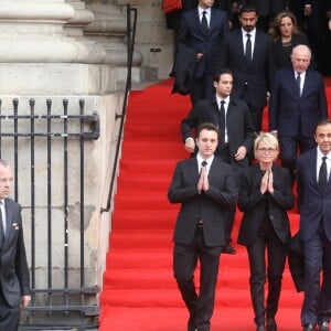 Alexandre Salat-Baroux, François Pinault, Martin Chirac, sa mère Claude Chirac et son mari Frédéric Salat-Baroux - Sorties des obsèques de l'ancien président de la République Jacques Chirac en l'église Saint-Sulpice à Paris. Le 30 septembre 2019 © Dominique Jacovides / Bestimage