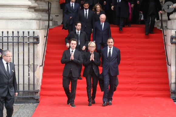 Alexandre Salat-Baroux, François Pinault, Martin Chirac, sa mère Claude Chirac et son mari Frédéric Salat-Baroux - Sorties des obsèques de l'ancien président de la République Jacques Chirac en l'église Saint-Sulpice à Paris. Le 30 septembre 2019 © Dominique Jacovides / Bestimage