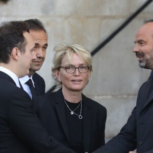 Martin Chirac, sa mère Claude Chirac, Frédéric Salat-Baroux et Edouard Philippe - Arrivées en l'église Saint-Sulpice pour les obsèques de l'ancien président de la République Jacques Chirac à Paris. Un service solennel sera présidé par le président de la République. Le 30 septembre 2019 © Dominique Jacovides / Bestimage