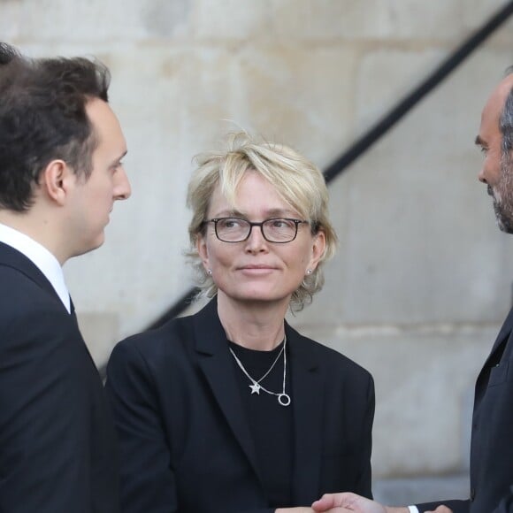 Martin Chirac, sa mère Claude Chirac et Edouard Philippe - Arrivées en l'église Saint-Sulpice pour les obsèques de l'ancien président de la République Jacques Chirac à Paris. Un service solennel sera présidé par le président de la République. Le 30 septembre 2019 © Dominique Jacovides / Bestimage