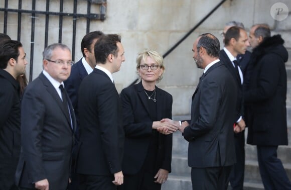 Martin Chirac, sa mère Claude Chirac et Edouard Philippe - Arrivées en l'église Saint-Sulpice pour les obsèques de l'ancien président de la République Jacques Chirac à Paris. Un service solennel sera présidé par le président de la République. Le 30 septembre 2019 © Dominique Jacovides / Bestimage