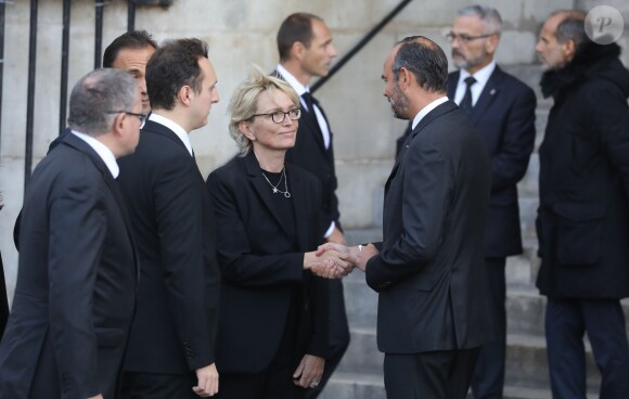 Martin Chirac, sa mère Claude Chirac et Edouard Philippe - Arrivées en l'église Saint-Sulpice pour les obsèques de l'ancien président de la République Jacques Chirac à Paris. Un service solennel sera présidé par le président de la République. Le 30 septembre 2019 © Dominique Jacovides / Bestimage