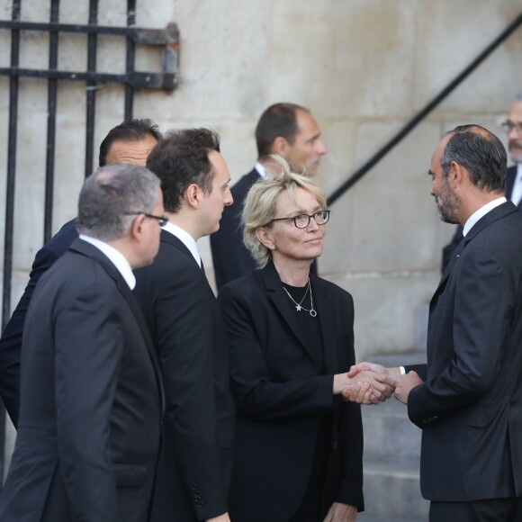 Martin Chirac, sa mère Claude Chirac et Edouard Philippe - Arrivées en l'église Saint-Sulpice pour les obsèques de l'ancien président de la République Jacques Chirac à Paris. Un service solennel sera présidé par le président de la République. Le 30 septembre 2019 © Dominique Jacovides / Bestimage