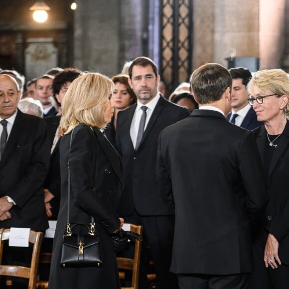 Emmanuel Macron, Brigitte Macron, Claude Chirac, Frédéric Salat-Baroux lors des obsèques de Jacques Chirac en l'église Saint-Sulpice, à Paris, le 30 septembre 2019 © Eliot Blondet / Pool / Bestimages