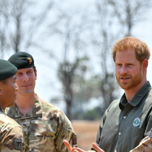 Le prince Harry, duc de Sussex, rend hommage au soldat Mathew Talbot, tué le 5 mai 2019 par un éléphant au Liwonde National Park (Malawi), le 30 septembre 2019, dans le cadre de son voyage officiel en Afrique du Sud.