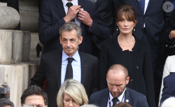 Nicolas Sarkozy et sa femme Carla Bruni - Sorties des obsèques de l'ancien président de la République Jacques Chirac en l'église Saint-Sulpice à Paris. Le 30 septembre 2019 © Dominique Jacovides / Bestimage
