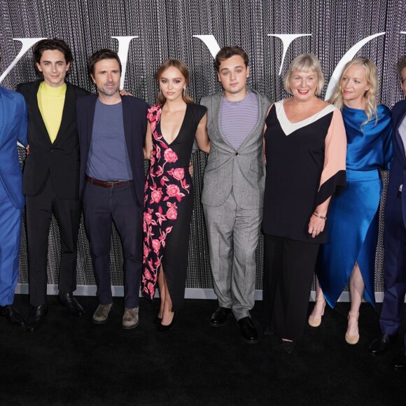 Joel Edgerton, Timothée Chalamet, David Michôd, Lily-Rose Depp, Dean-Charles Chapman, Liz Watts, Sarah Bowen et Nicholas Britell à la projection du film Netflix's "The King" à l'école d'arts visuels de New York City, New York, Etats-Unis, le 1er octobre 2019.