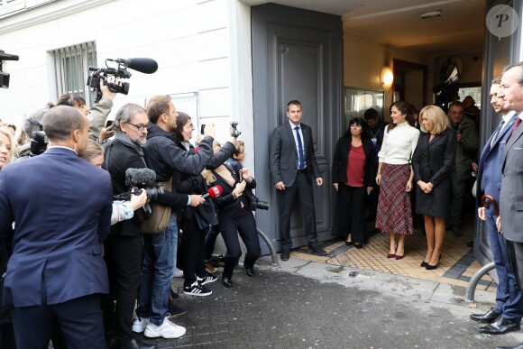La princesse Mary de Danemark, Brigitte Macron lors de la visite de la cité scolaire Alphonse de Lamartine à Paris le 9 octobre 2019. © Dominique Jacovides / Bestimage