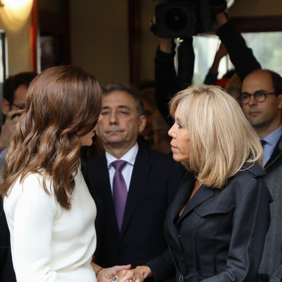 La princesse Mary de Danemark, Brigitte Macron lors de la visite de la cité scolaire Alphonse de Lamartine à Paris le 9 octobre 2019. © Dominique Jacovides / Bestimage