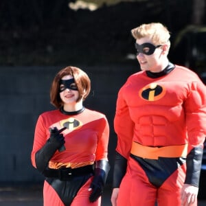 Exclusif - Ariel Winter et son compagnon Levi Meaden se rendent déguisés en The Incredibles à une fête privée pour Halloween à Los Angeles, le 27 octobre 2018