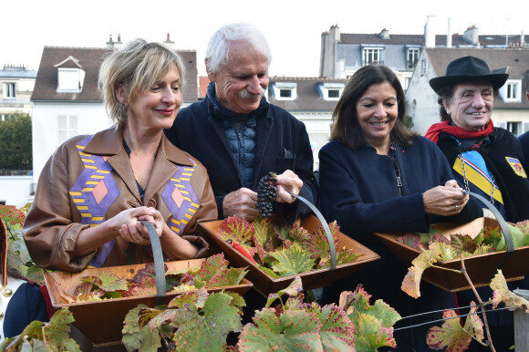 Sophie Mounicot, Yann Arthus-Bertrand et Anne Hidalgo - Vendanges des vignes du Clos Montmartre à Paris le 12 octobre 2019. © Giancarlo Gorassini/Bestimage