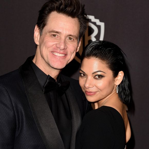 Jim Carrey et sa compagne Ginger Gonzaga - Photocall de la soirée "Warner InStyle Golden Globes After Party" au Beverly Hilton Hotel à Beverly Hills. Le 6 janvier 2019