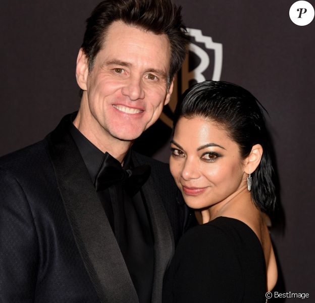 Jim Carrey et sa compagne Ginger Gonzaga - Photocall de la soirée "Warner InStyle Golden Globes After Party" au Beverly Hilton Hotel à Beverly Hills. Le 6 janvier 2019