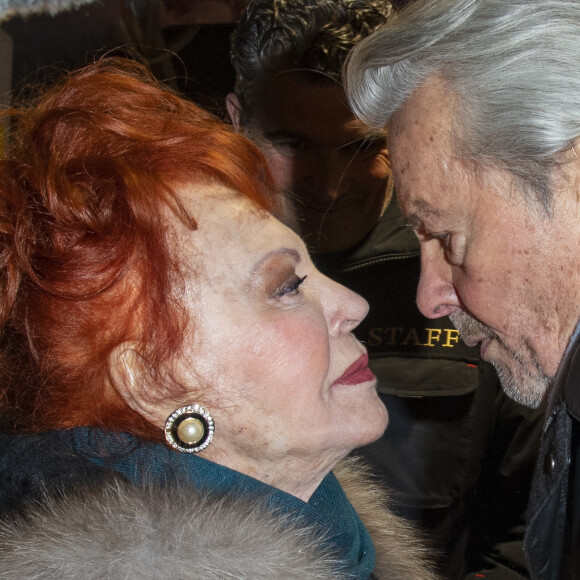 Exclusif - Régine et Alain Delon - Régine fête son 89e anniversaire au restaurant "La chope des Tuileries" à Paris le 26 décembre 2018. © Pierre Perusseau/Bestimage