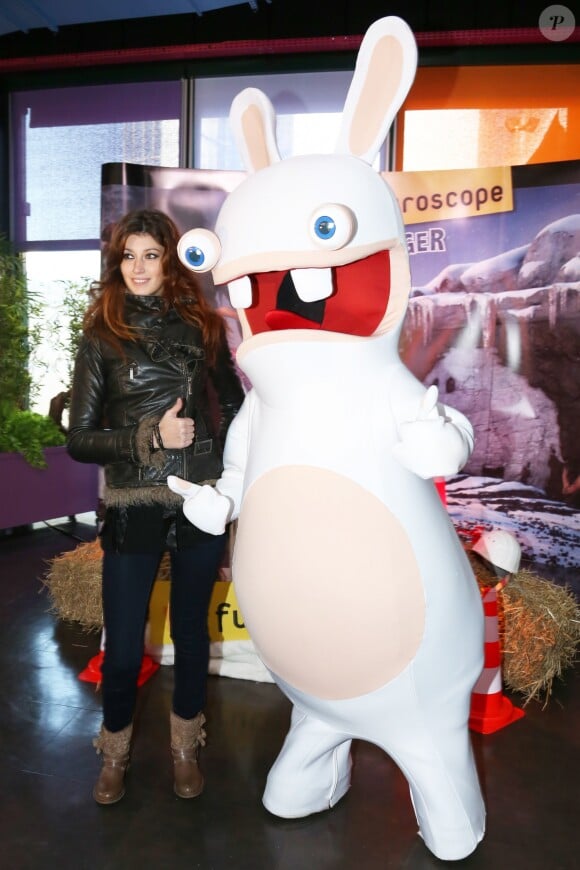 Sophie Vouzelaud - Inauguration de la nouvelle attraction du Futuroscope "La Machine a Voyager dans le Temps" avec les lapins cretins a Poitiers le 7 decembre 2013.