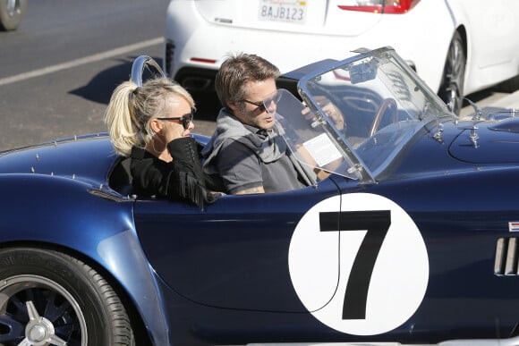 Le prince Emmanuel-Philibert de Savoie et Laeticia Hallyday - Le prince Emmanuel-Philibert de Savoie est au volant de la voiture "Shelby Cobra" sport de Johnny avec Laeticia Hallyday direction le restaurant SoHo House de Malibu en famille à Los Angeles, le 3 novembre 2019.