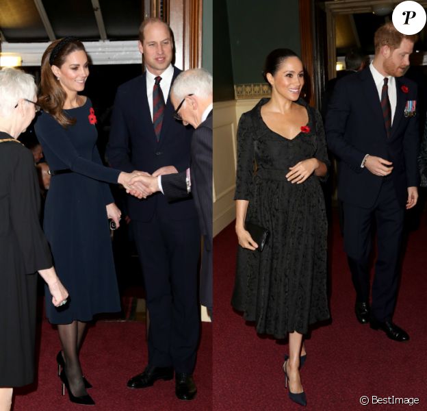Kate Middleton, le prince William, Meghan Markle et le prince Harry réunis à Londres, le 9 novembre 2019 au Royal British Legion Festival of Remembrance au Royal Albert Hall à Kensington, Londres.