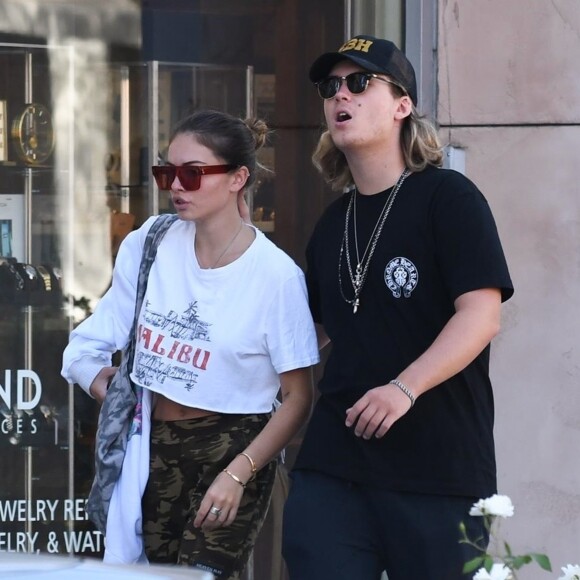 Exclusif - Thylane Blondeau et son petit ami Milane Meritte sont allés déjeuner au restaurant Pastaio à Beverly Hills le 7 septembre 2019.