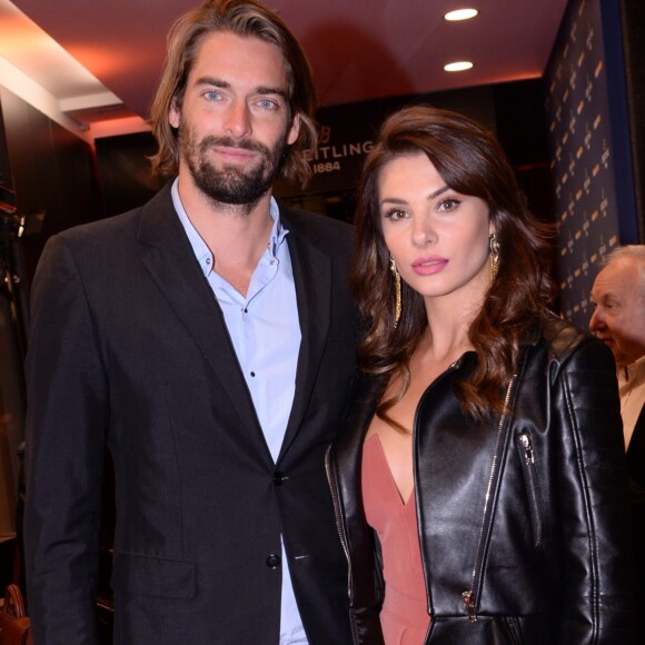 Camille Lacourt et sa compagne Alice Detollenaere (Miss Bourgogne 2010) lors de la soirée de réouverture de la boutique "Breitling", située rue de la Paix. Paris, le 3 octobre 2019. © Rachid Bellak/Bestimage