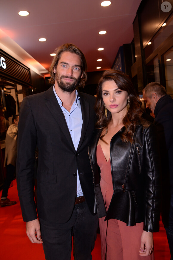 Camille Lacourt et sa compagne Alice Detollenaere (Miss Bourgogne 2010) lors de la soirée de réouverture de la boutique "Breitling", située rue de la Paix. Paris, le 3 octobre 2019. © Rachid Bellak/Bestimage