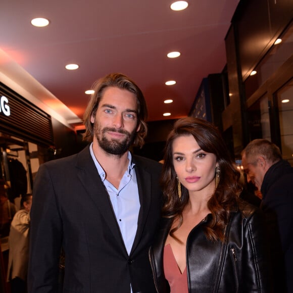 Camille Lacourt et sa compagne Alice Detollenaere (Miss Bourgogne 2010) lors de la soirée de réouverture de la boutique "Breitling", située rue de la Paix. Paris, le 3 octobre 2019. © Rachid Bellak/Bestimage