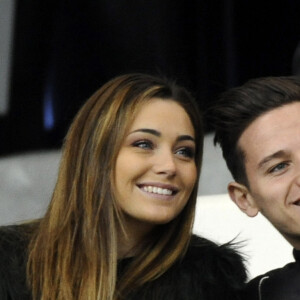 Charlotte Pirroni (Miss Côte d'Azur 2014) et 2ème Dauphine de l'élection Miss France 2015 avec son compagnon Florian Thauvin, joueur Marseillais - People dans les tribunes lors du match Marseille-PSG, PSG remporte le match 2 à 1, à Marseille le 7 février 2016. © Eric Etten/Bestimage