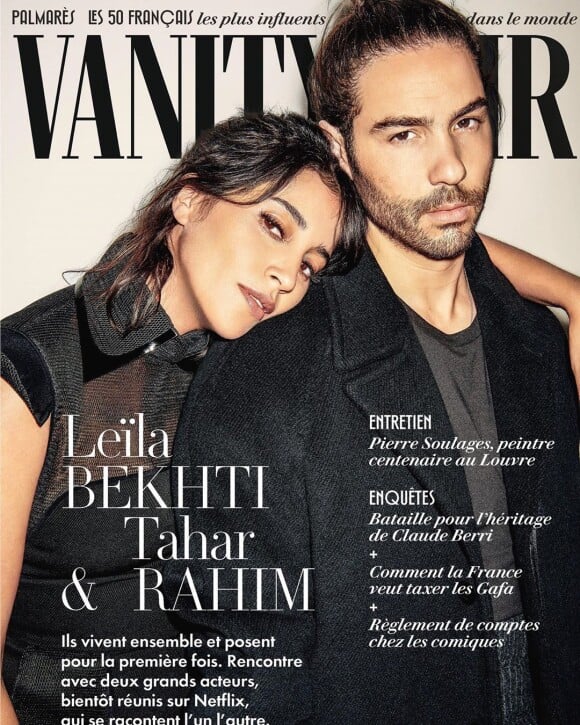 Leïla Bekhti et Tahar Rahim en couverture de "Vanity Fair", numéro décembre 2019-janvier 2020. Le couple d'acteurs n'avaient encore jamais posé pour la couverture d'un magazine.