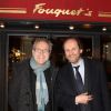 Exclusif - Laurent Ruquier, Jean-Marc Dumontet - Dîner au Fouquet's des comédiens de la pièce "l'être ou pas" à Paris le 9 mars 2015.