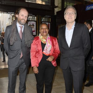 Exclusif - Jean-Marc Dumontet, Christiane Taubira et Laurent Ruquier - 100éme de la pièce "Le Systême" au théâtre Antoine à Paris le 21 mai 2015.