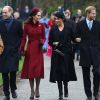 Le prince Charles, le prince William, Kate Middleton, Meghan Markle et le prince Harry se rendent à la messe de Noël de Sandringham, le 25 décembre 2019.