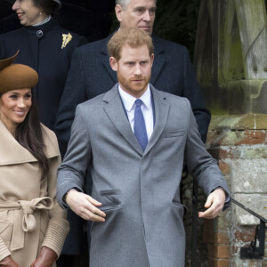 Le prince William, Kate Middleton (enceinte), Meghan Markle et le prince Harry - La famille royale d'Angleterre arrive à la messe de Noël à l'église Sainte-Marie-Madeleine à Sandringham, le 25 décembre 2017.