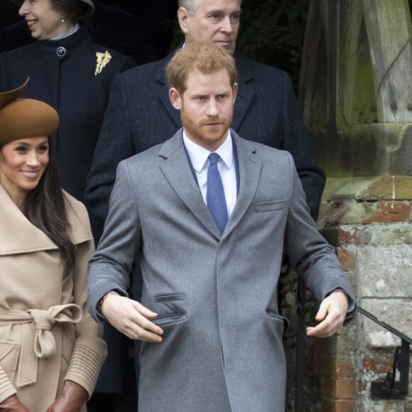 Le prince William, Kate Middleton (enceinte), Meghan Markle et le prince Harry - La famille royale d'Angleterre arrive à la messe de Noël à l'église Sainte-Marie-Madeleine à Sandringham, le 25 décembre 2017.