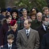 Le prince William, Kate Middleton, Meghan Markle et le prince Harry, le prince Philip, duc d'Edimbourg, Lady Louise Windsor - La famille royale d'Angleterre arrive à la messe de Noël à l'église Sainte-Marie-Madeleine à Sandringham, le 25 décembre 2017.