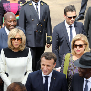 Alassane Ouattara, président de la République de Côte d'Ivoire, Dominique Ouattara, Première dame, Emmanuel Macron, président de la République française, Brigitte Macron, Première dame - Déplacement en Côte d'Ivoire - Arrivées à l'aéroport de Bouaké, le 22 décembre 2019. © Dominique Jacovides / Bestimage