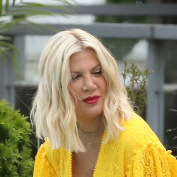 Tori Spelling - Les acteurs de la série "Beverly Hills" ont été aperçus sur le tournage d'un épisode en hommage à Luke Perry à Vancouver au Canada, le 29 mai 2019.