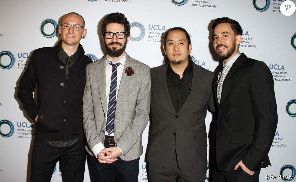Chester Bennington, Mike Shinoda, Joe Hahn, Brad Delson du groupe Linkin Park - Soirée &quot;Environmental Excellence&quot; à Beverly Hills. Le 21 mars 2014