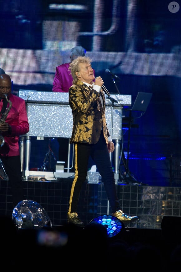 Sir Rod Stewart en concert lors de sa tournée Blood Red Roses tour au O2 Arena à Londres, le 17 décembre 2019