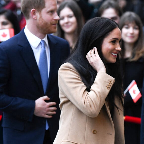 Meghan Markle et le prince Harry à la Maison du Canada, à Londres, le 7 janvier 2020.