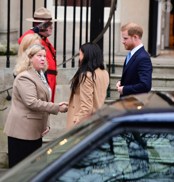 Le prince Harry, duc de Sussex, et Meghan Markle, duchesse de Sussex, à leur arrivée à la Canada House à Londres. Le 7 janvier 2020